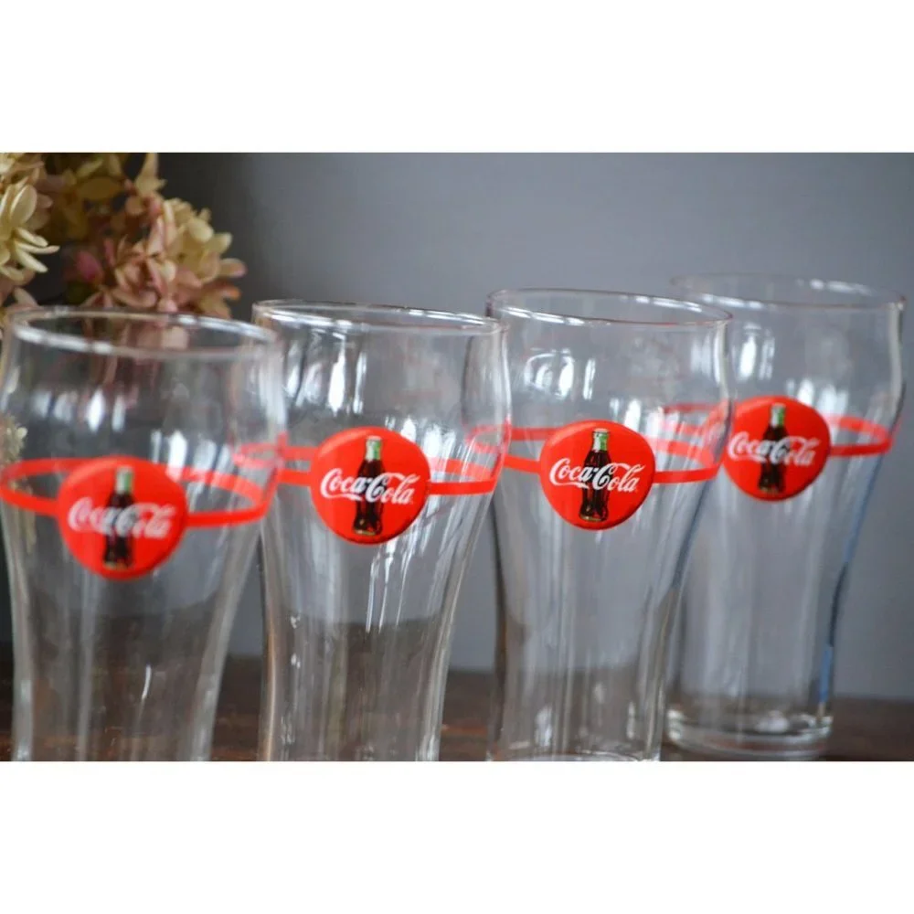 5 Coca Cola Red Line fountain Glasses | classic glass soda vintage bar ware Coke